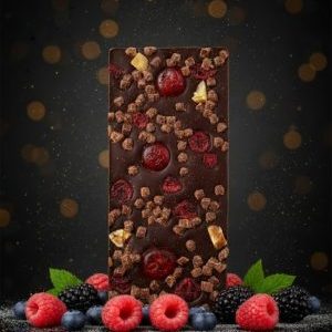 Tableta de Chocolate Negro 71% con Frutas Tropicales y del Bosque