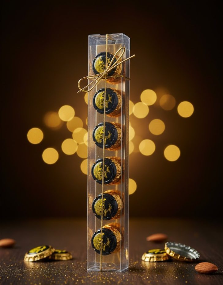 Bombón Tapa de Cava Metálica Personalizada para bodegas, marcas y eventos corporativos.